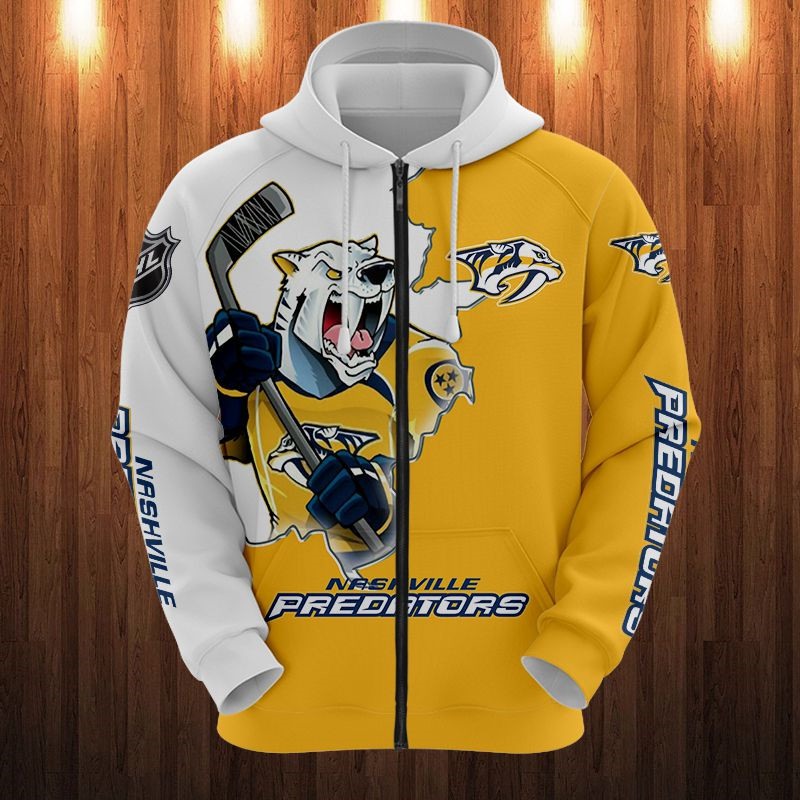 Nashville Predators Cartoon Graphic 3D Zip Hoodie For Fan - 3D Hoodies With Zippers