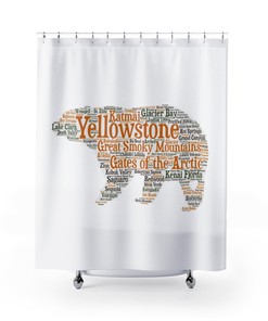 National Park Bear Shower Curtain - All National Parks List Rustic Bathroom Decor