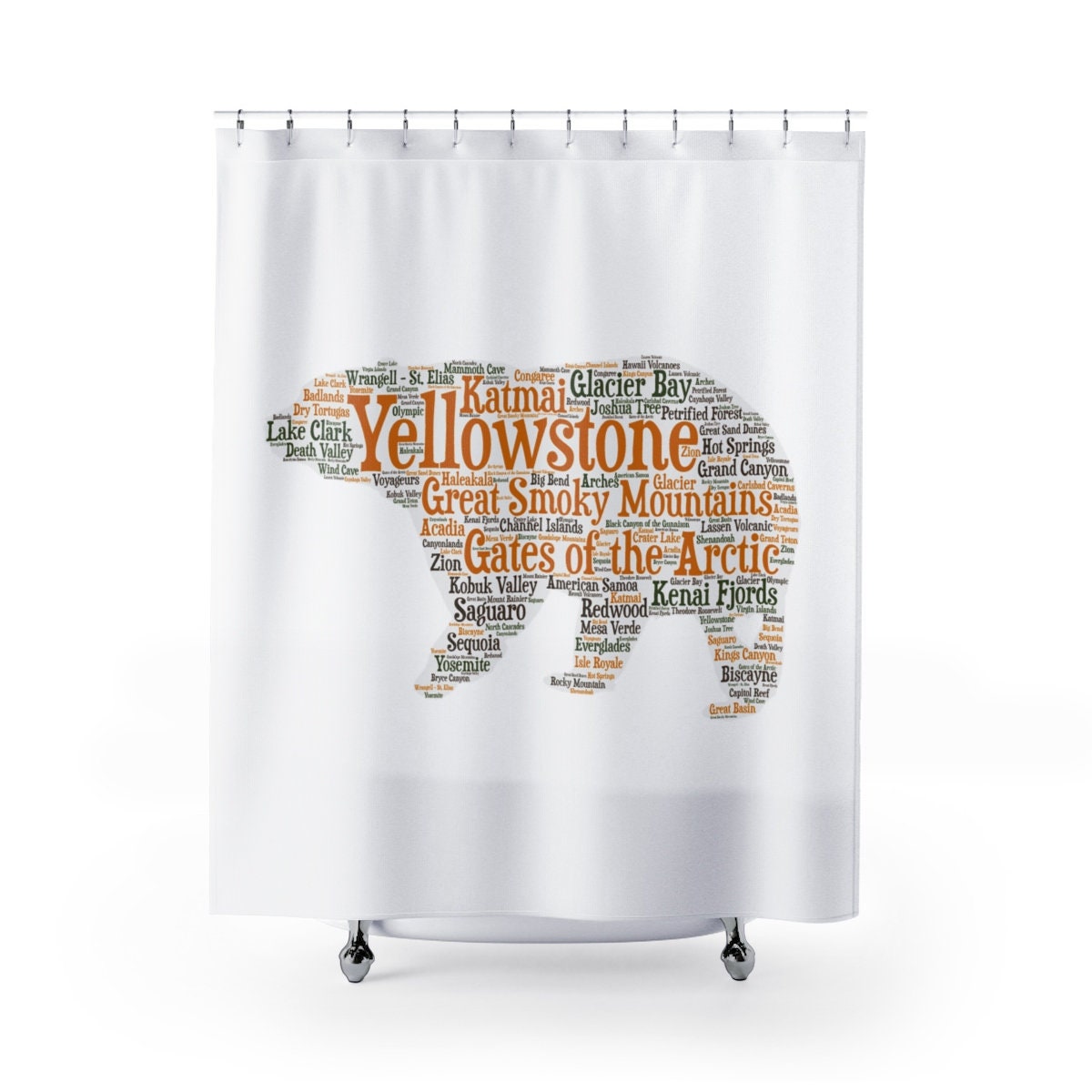 National Park Bear Shower Curtain - All National Parks List Rustic Bathroom Decor