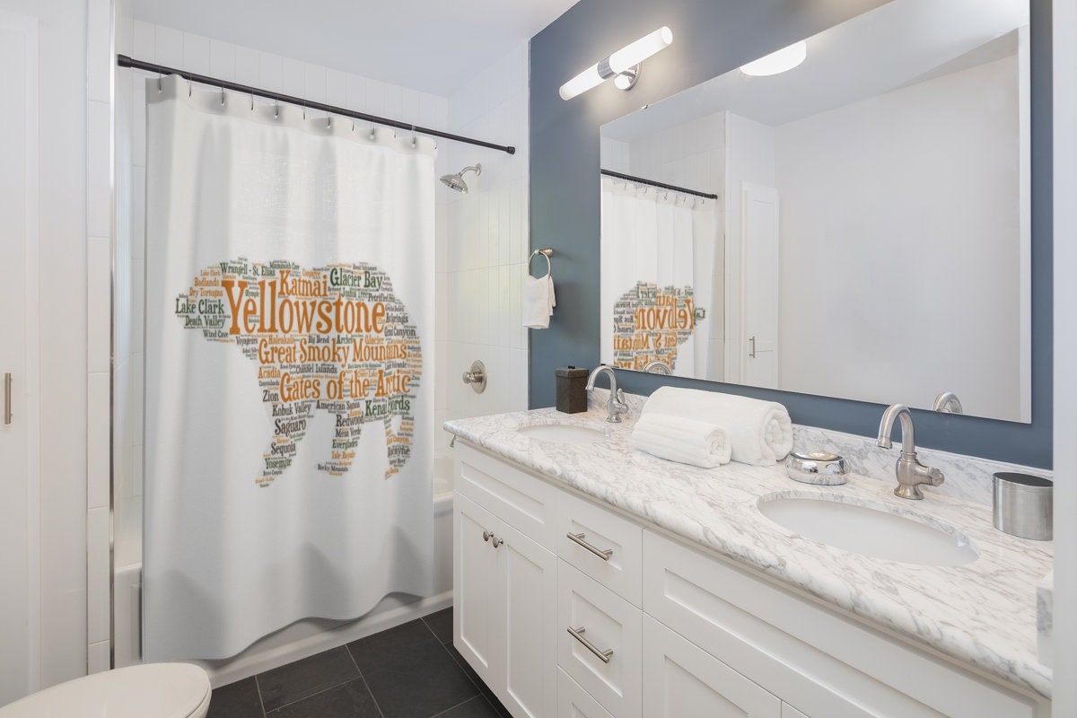 National Park Bear Shower Curtain - All National Parks List Rustic Bathroom Decor