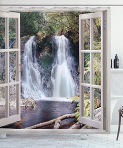 National Park River Print Waterfall Shower Curtain for Bathroom Decor 