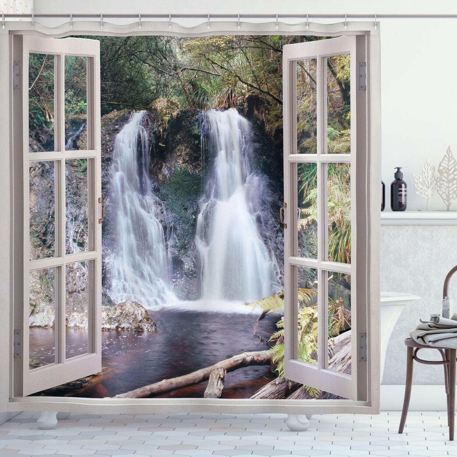 National Park River Print Waterfall Shower Curtain for Bathroom Decor