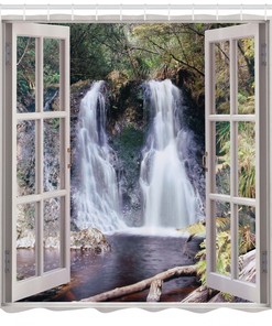 National Park River Print Waterfall Shower Curtain for Bathroom Decor