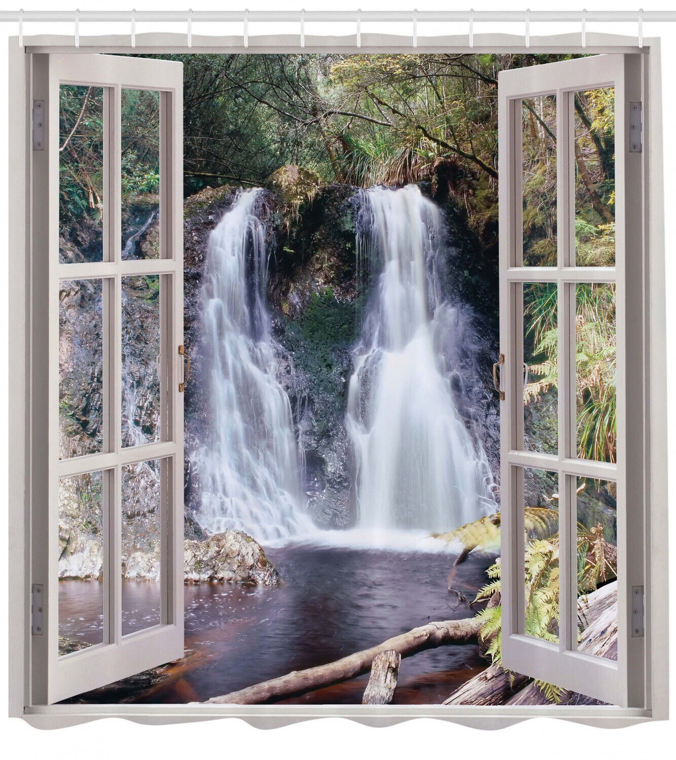 National Park River Print Waterfall Shower Curtain for Bathroom Decor