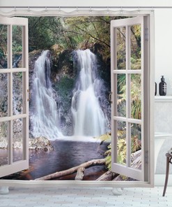National Park River Print Waterfall Shower Curtain for Bathroom Decor