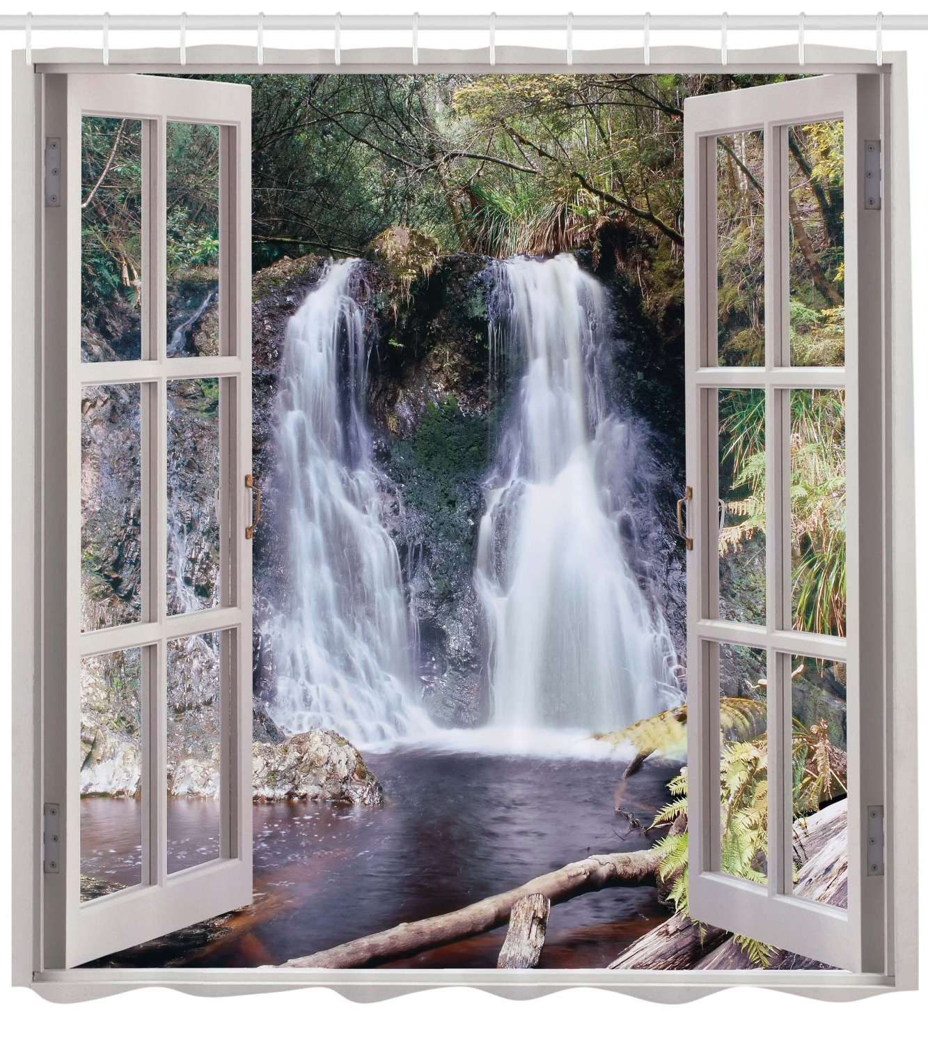 National Park River Print Waterfall Shower Curtain for Bathroom Decor