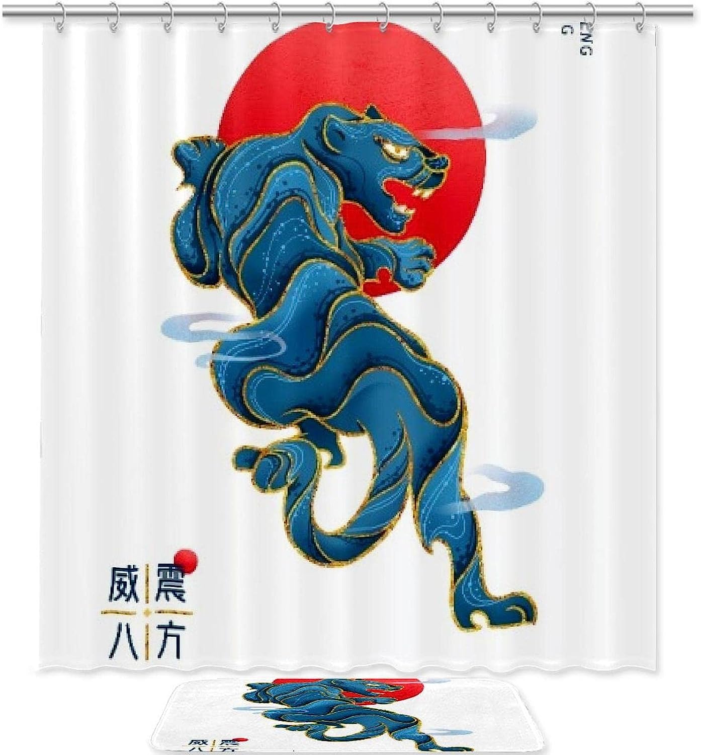 National Tide Blue Leopard Printed Bathroom Tub Set With Waterproof Fabric Shower Curtain