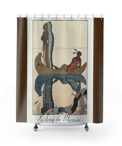 Native American 1923 Canoe River Print Shower Curtain For Cultural Bathroom Decor
