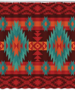 Native American Art Shower Curtain - Navajo Aztec Tribal Geometric Boho Retro Bathroom Decor