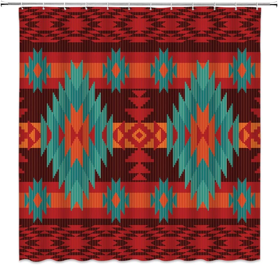 Native American Art Shower Curtain - Navajo Aztec Tribal Geometric Boho Retro Bathroom Decor
