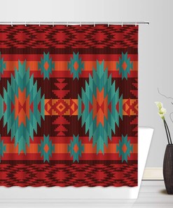 Native American Art Shower Curtain - Navajo Aztec Tribal Geometric Boho Retro Bathroom Decor