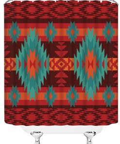 Native American Art Shower Curtain - Navajo Aztec Tribal Geometric Boho Retro Bathroom Decor