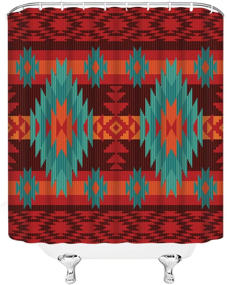 Native American Art Shower Curtain - Navajo Aztec Tribal Geometric Boho Retro Bathroom Decor