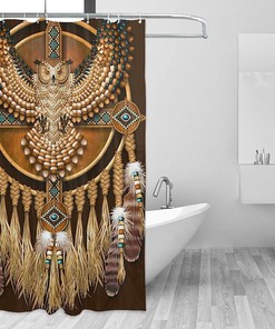 Native American Beadwork Owl Shower Curtain - Tribal Bathroom Decor