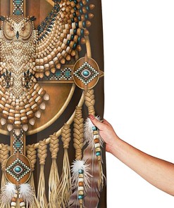 Native American Beadwork Owl Shower Curtain - Tribal Bathroom Decor