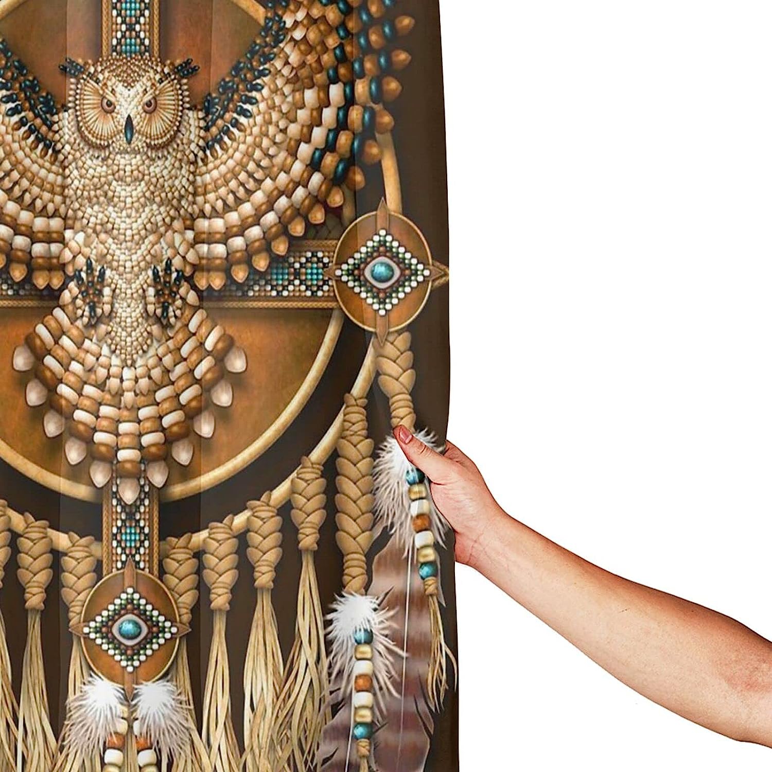 Native American Beadwork Owl Shower Curtain - Tribal Bathroom Decor