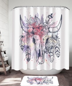 Native American Bull Skull Shower Curtain - Southwest Tribal Bathroom Decor