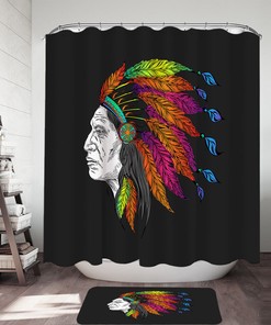 Native American Chief Feather Colored Shower Curtain For Cultural Bathroom Decor