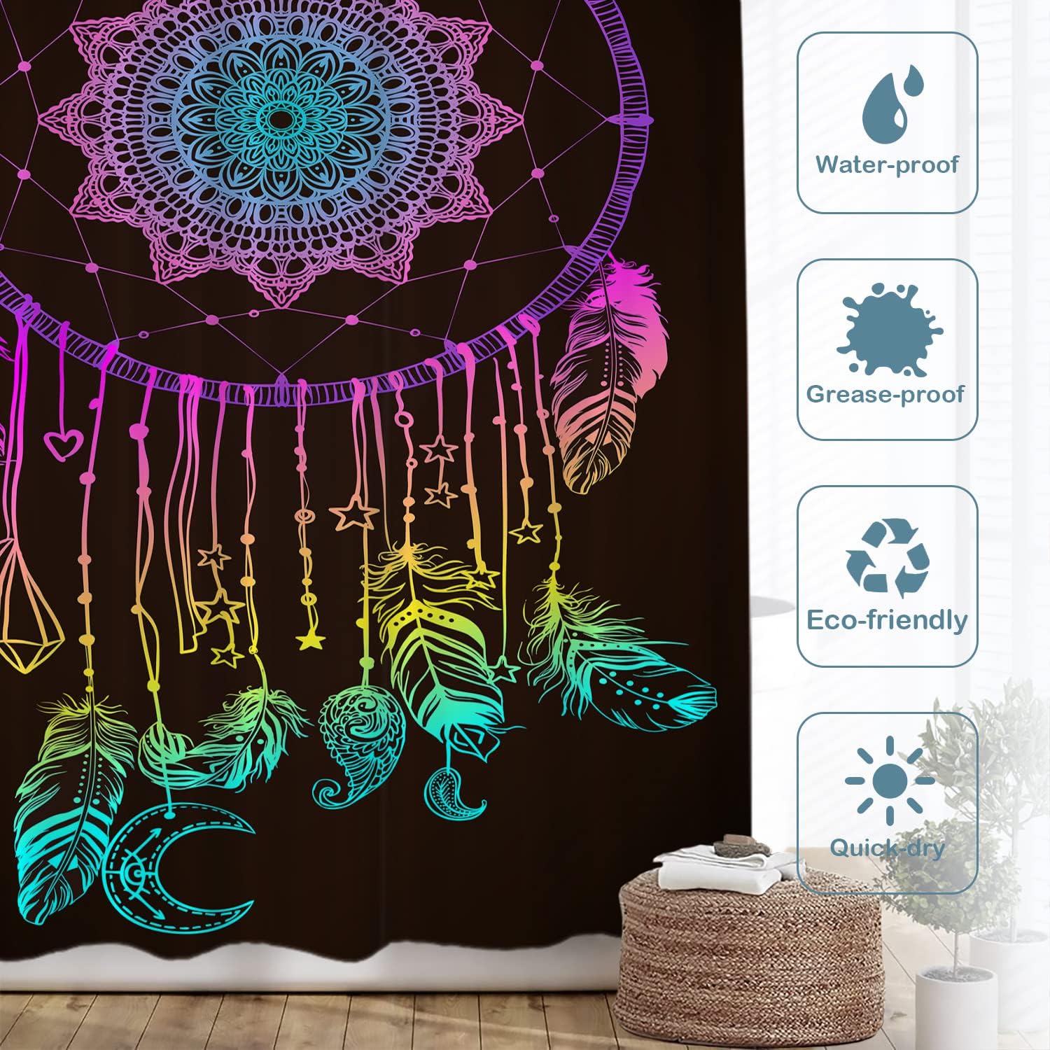 Native American Dream Catcher Print Shower Curtain For Bathroom Decor - Image 3