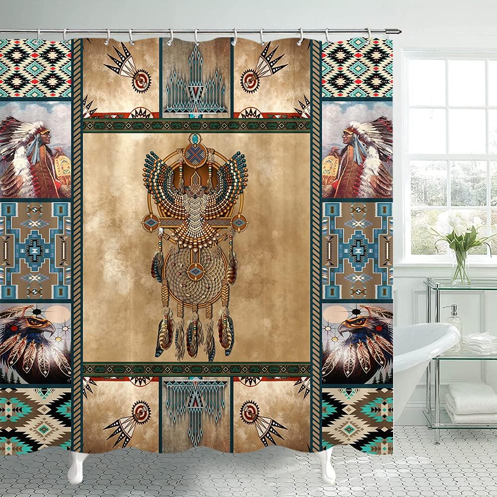 Native American Dreamcatcher Owl Shower Curtain for Ethnic Bathroom Decor