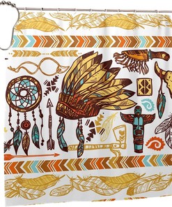 Native American Feather Skull Tribal Shower Curtain - Tribal Bathroom Decor