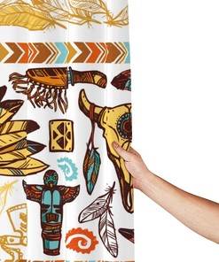 Native American Feather Skull Tribal Shower Curtain - Tribal Bathroom Decor