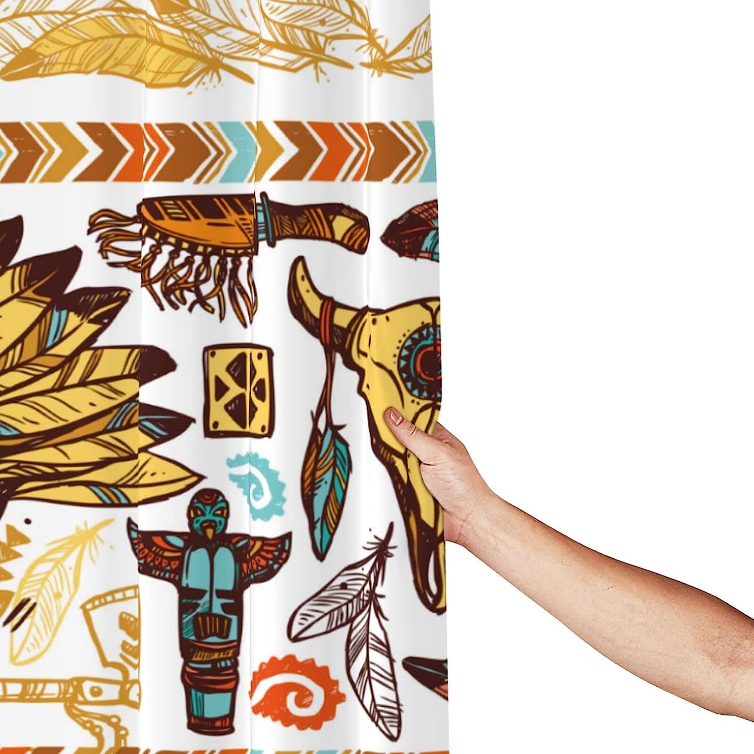 Native American Feather Skull Tribal Shower Curtain - Tribal Bathroom Decor