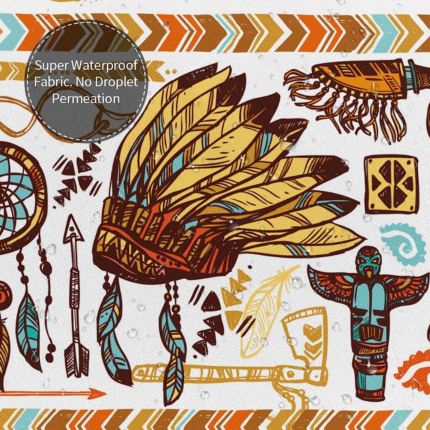 Native American Feather Skull Tribal Shower Curtain - Tribal Bathroom Decor