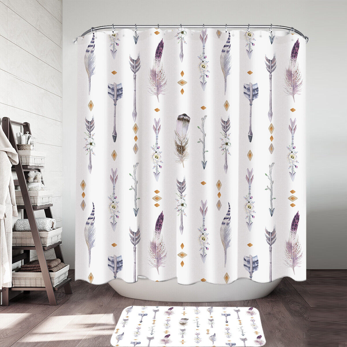 Native American Feathers and Arrows Shower Curtain - Boho Bathroom Decor
