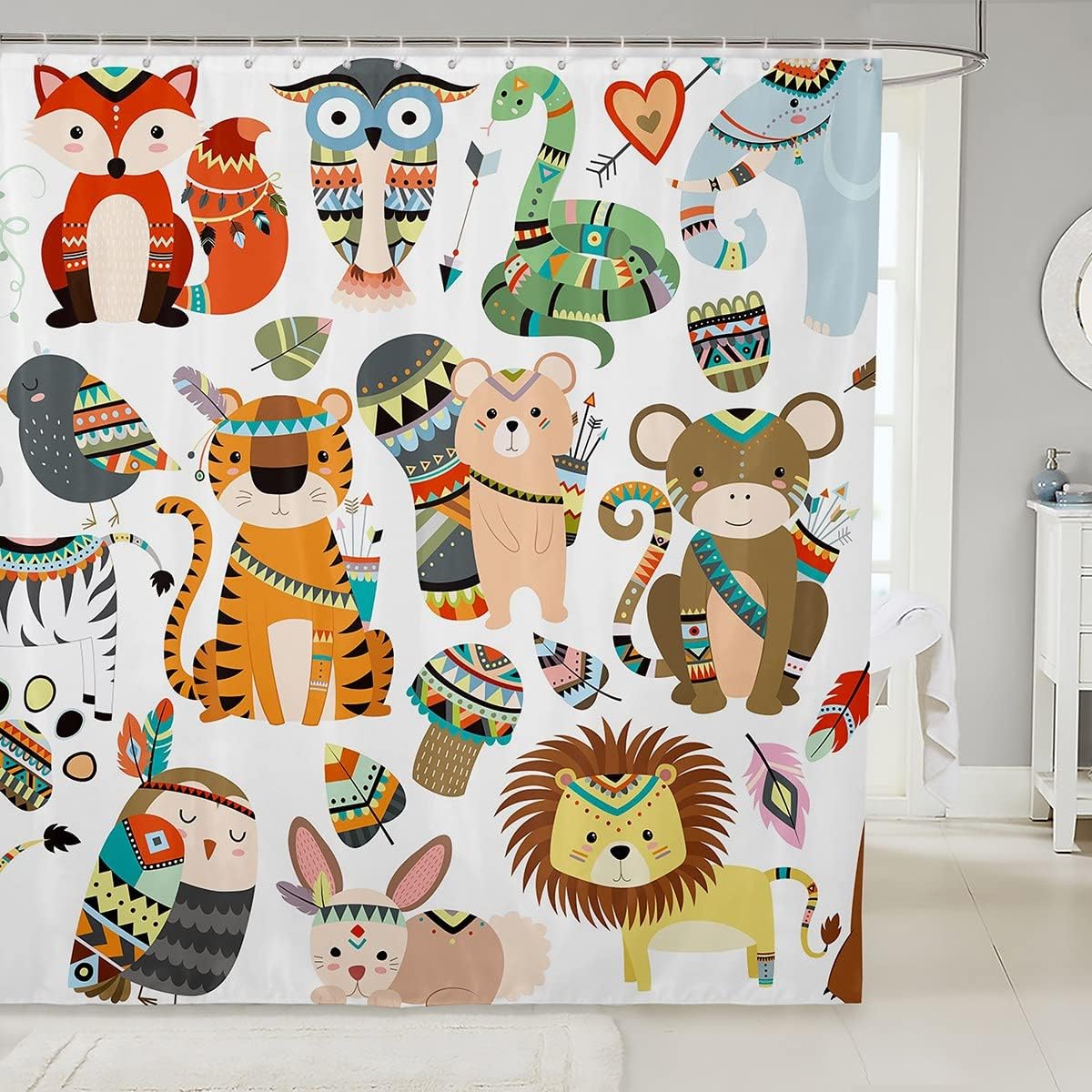 Native American Geometric Pattern Shower Curtain with Tribal Navajo Design