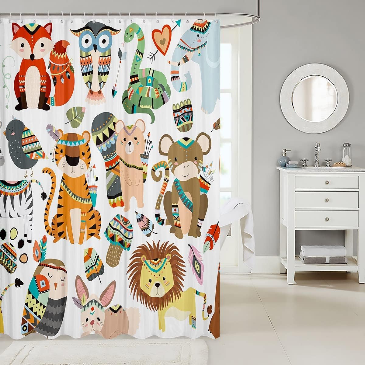 Native American Geometric Pattern Shower Curtain with Tribal Navajo Design