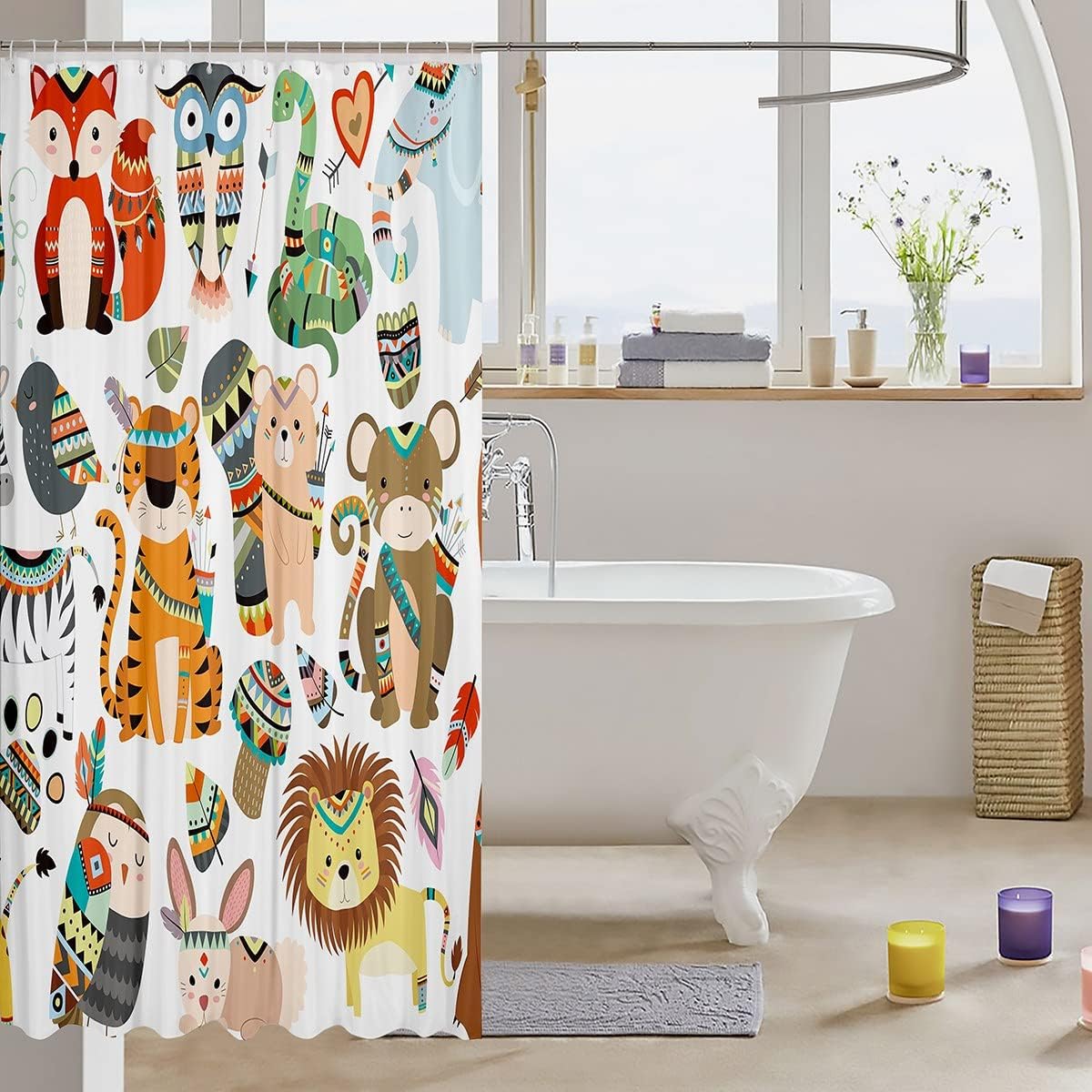 Native American Geometric Pattern Shower Curtain with Tribal Navajo Design