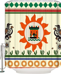 Native American Geometry Sun Bird Bath Shower Curtain for Indian Southwest Bathroom Decor 