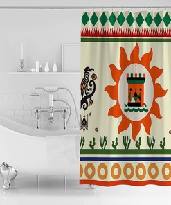 Native American Geometry Sun Bird Bath Shower Curtain for Indian Southwest Bathroom Decor