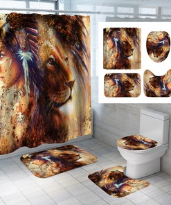 Native American Girl And Lion 3D Shower Curtain For A Tribal-Inspired Bathroom