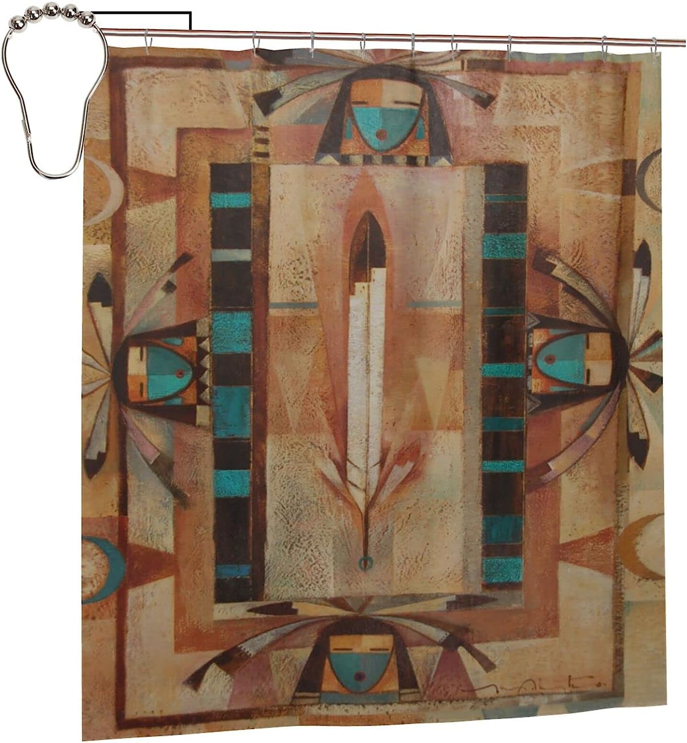 Native American Indian Pattern Shower Curtain For Ethnic Bathroom Decor.