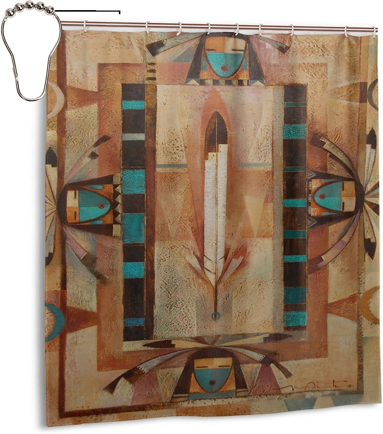 Native American Indian Pattern Shower Curtain For Ethnic Bathroom Decor.