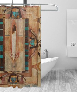 Native American Indian Pattern Shower Curtain For Ethnic Bathroom Decor.