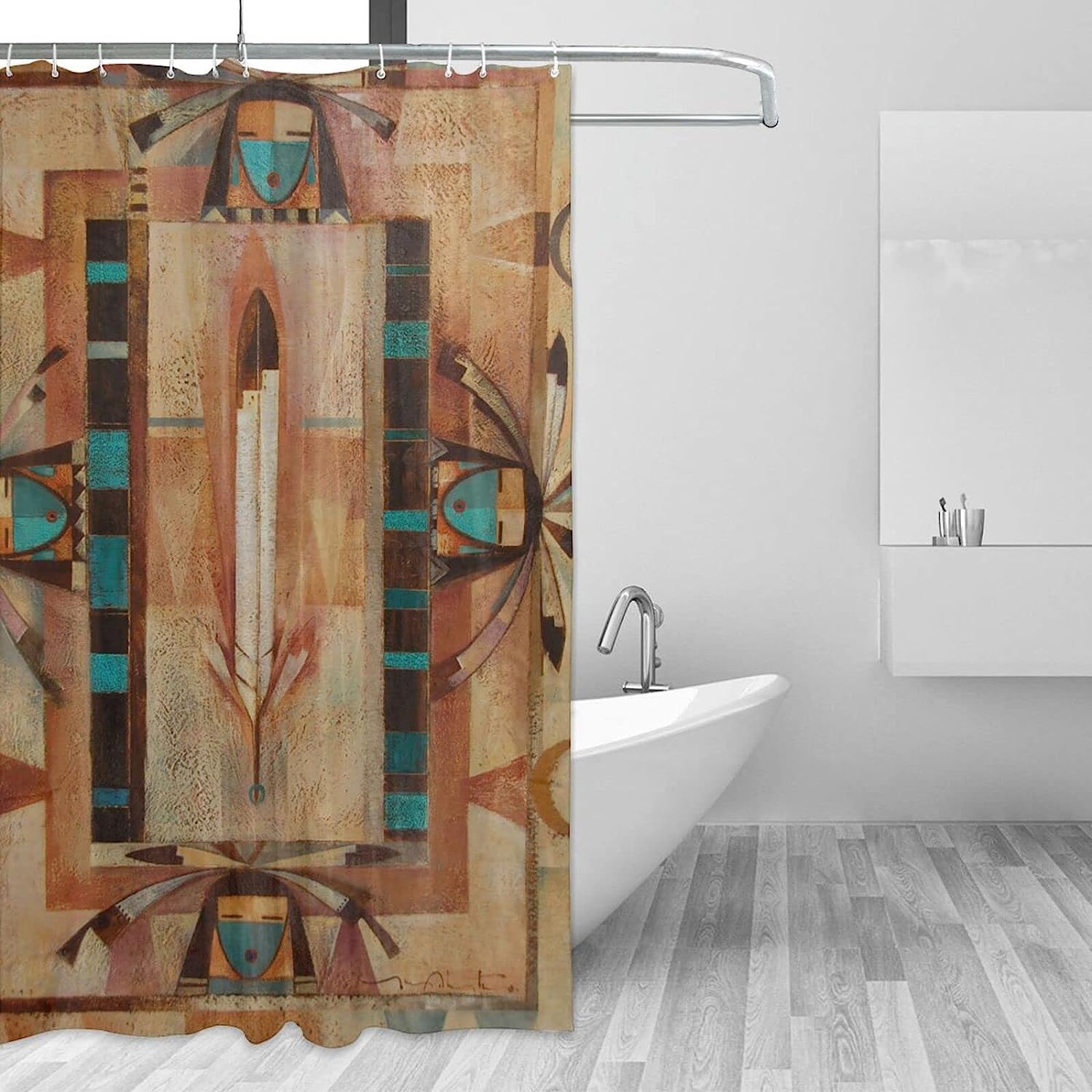 Native American Indian Pattern Shower Curtain For Ethnic Bathroom Decor.