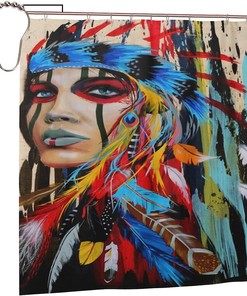 Native American Indian Southwest Shower Curtain, Water-resistant Fabric Bathroom Decor with Tribal Style