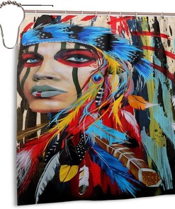 Native American Indian Southwest Shower Curtain, Water-resistant Fabric Bathroom Decor with Tribal Style