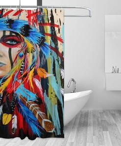 Native American Indian Southwest Shower Curtain, Water-resistant Fabric Bathroom Decor with Tribal Style