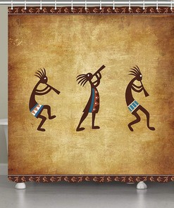 Native American Kokopelli Southwestern Shower Curtain with Tribal Navajo Pattern