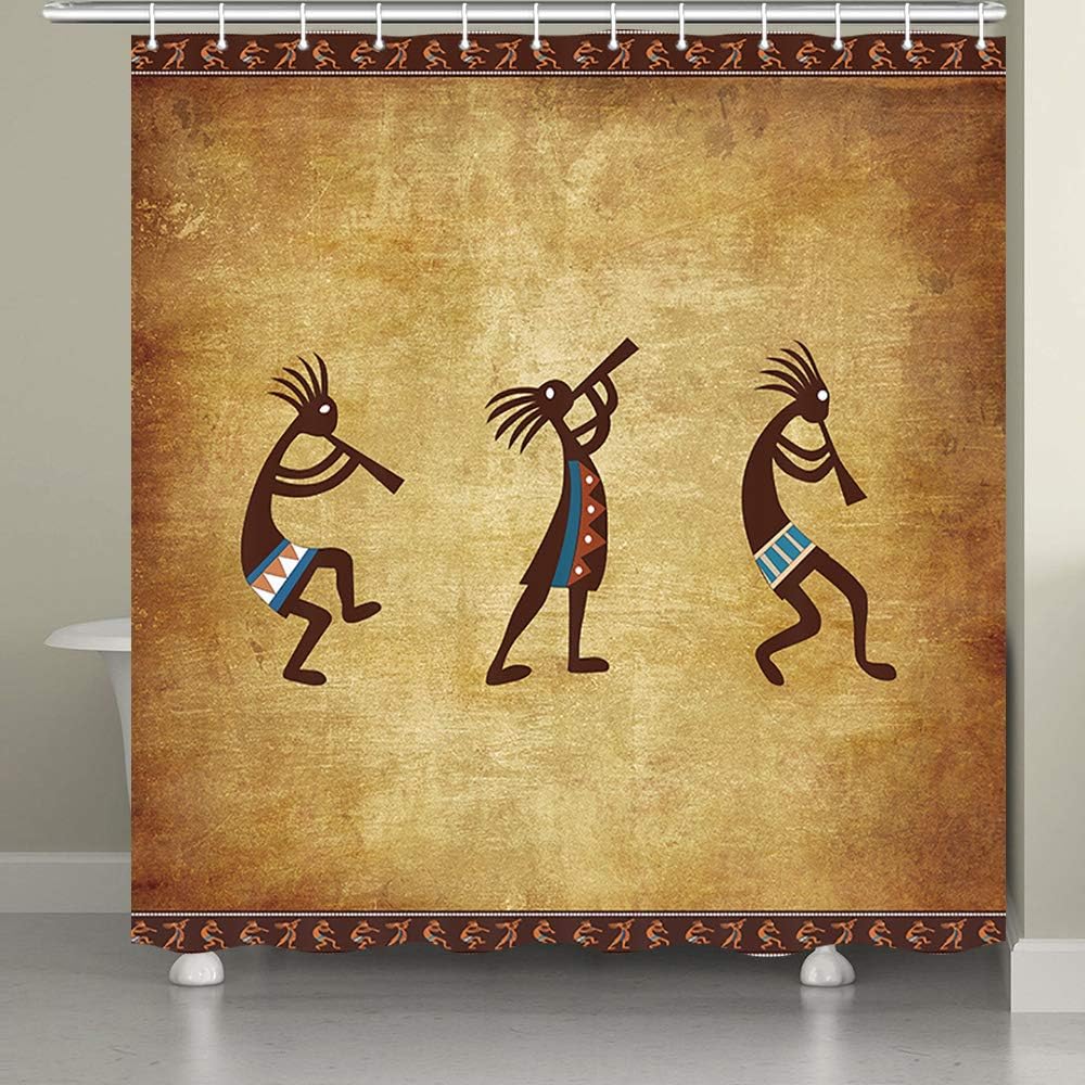 Native American Kokopelli Southwestern Shower Curtain with Tribal Navajo Pattern