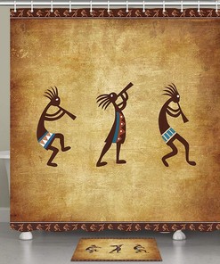 Native American Kokopelli Southwestern Shower Curtain with Tribal Navajo Pattern
