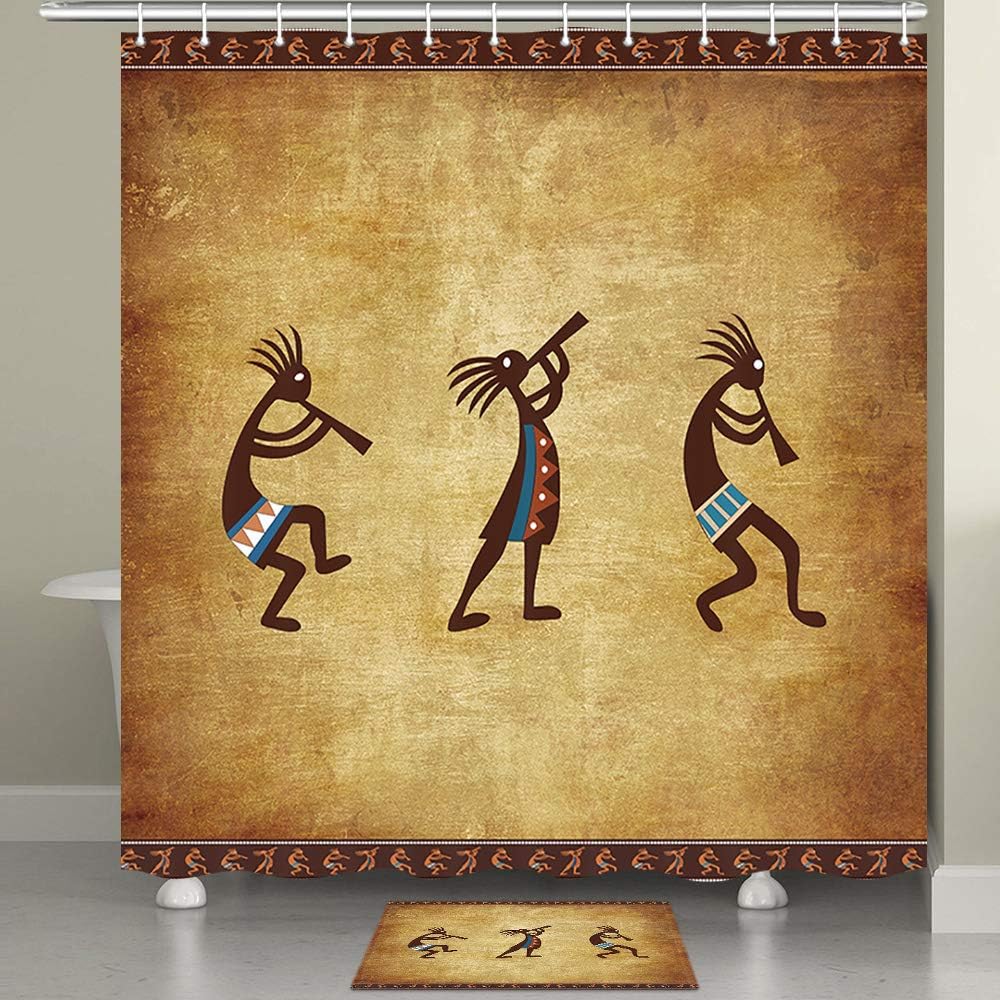 Native American Kokopelli Southwestern Shower Curtain with Tribal Navajo Pattern