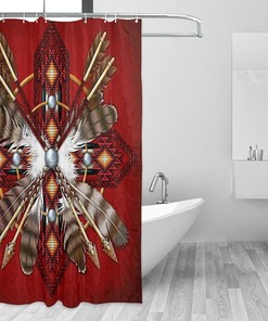 Native American Medicine Wheel Shower Curtain - Red Tribal Feather Bathroom Decor