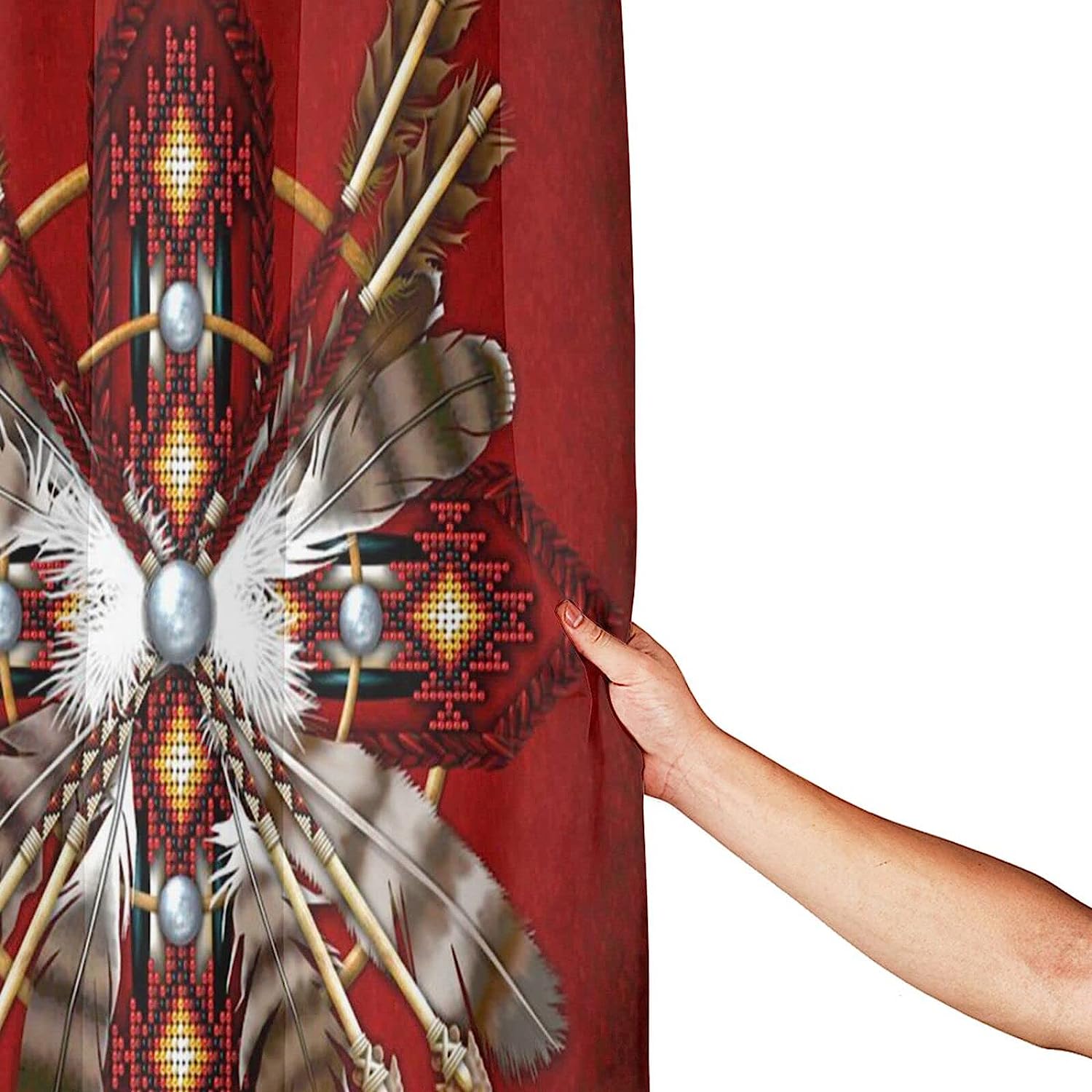 Native American Medicine Wheel Shower Curtain - Red Tribal Feather Bathroom Decor