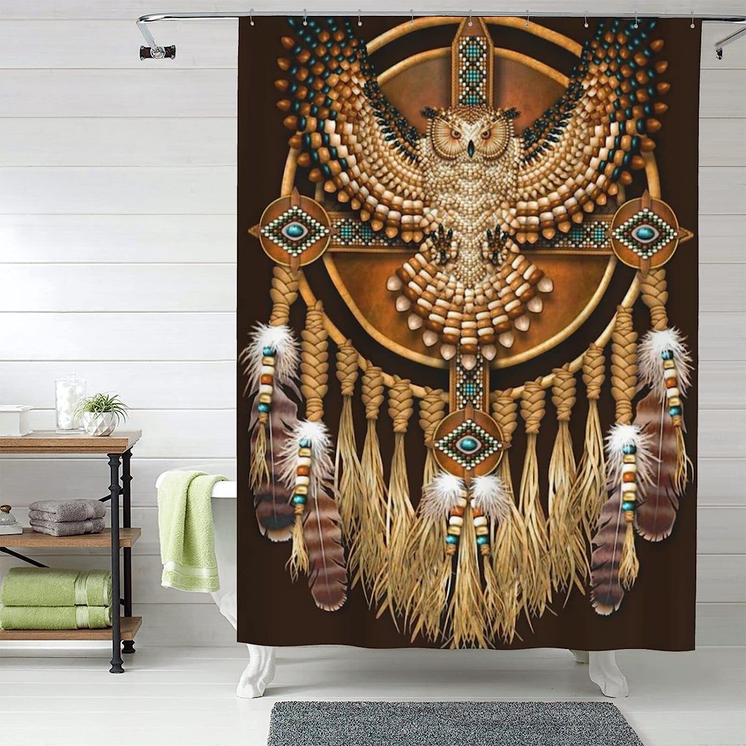 Native American Owl Mandala Shower Curtain for a Spiritual Atmosphere