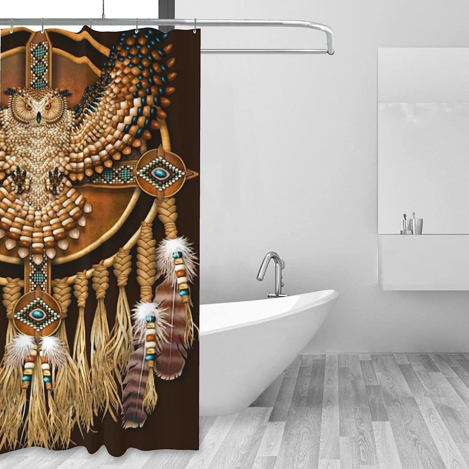Native American Owl Mandala Shower Curtain for a Spiritual Atmosphere
